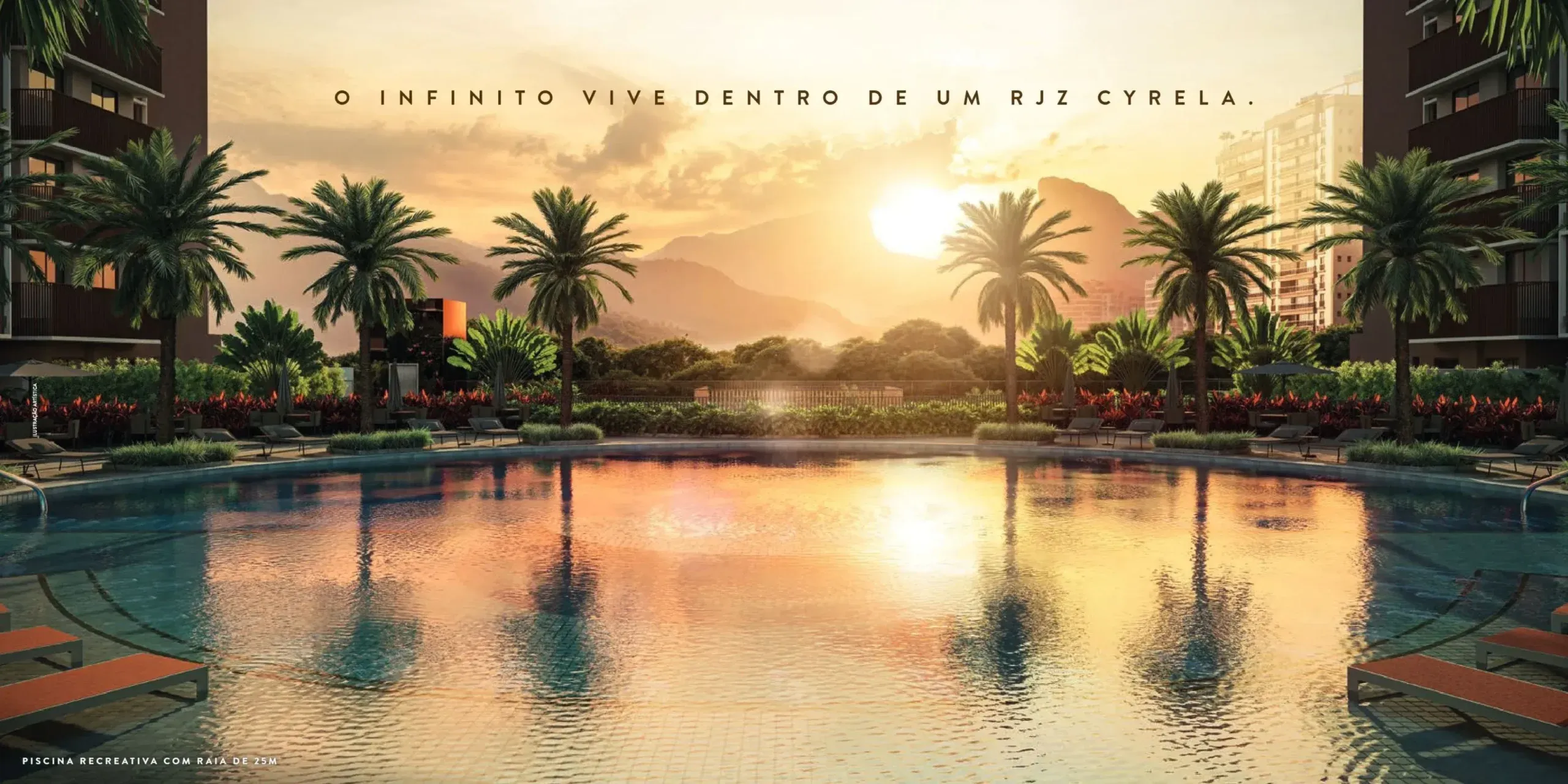 O infinito vive dentro de um RJZ Cyrela — piscina do Endless Península ao entardecer
